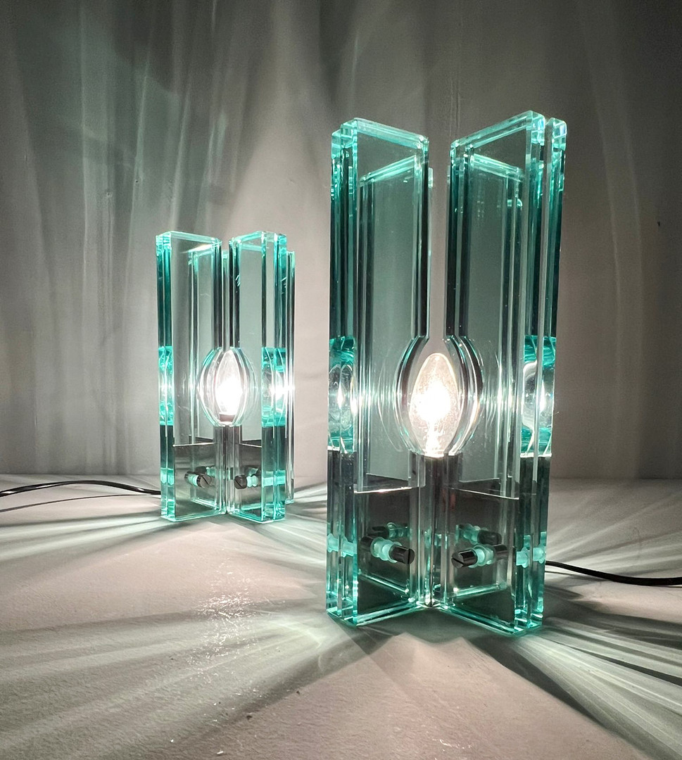 GIORGIO REGGIORI. 2er Set Tischlampen/Glasobjekte von Giorgio Reggiori für Gallotti & Radice, 1960er Jahre, Italien.