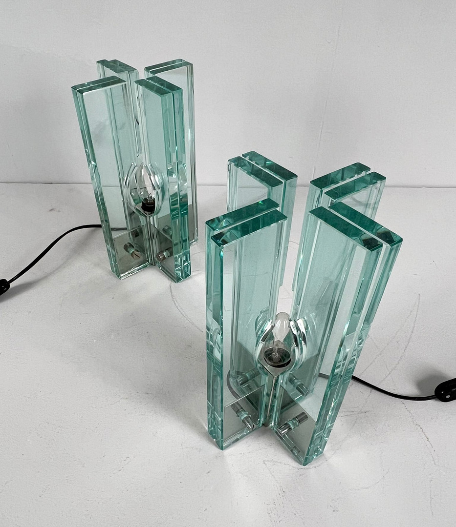 GIORGIO REGGIORI. 2er Set Tischlampen/Glasobjekte von Giorgio Reggiori für Gallotti & Radice, 1960er Jahre, Italien.