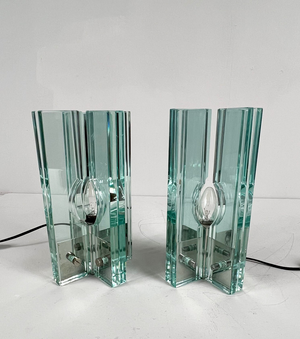 GIORGIO REGGIORI. 2er Set Tischlampen/Glasobjekte von Giorgio Reggiori für Gallotti & Radice, 1960er Jahre, Italien.