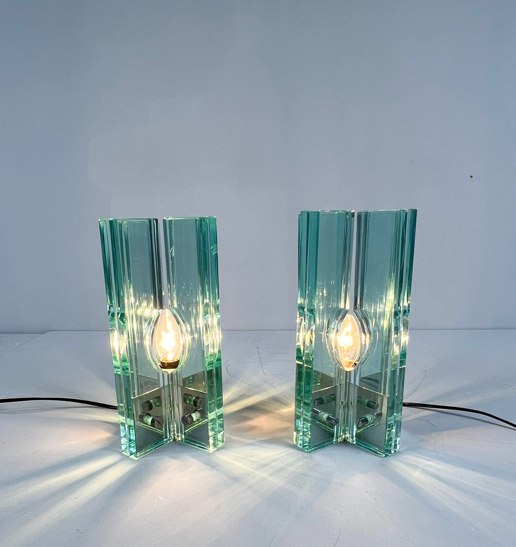GIORGIO REGGIORI. 2er Set Tischlampen/Glasobjekte von Giorgio Reggiori für Gallotti & Radice, 1960er Jahre, Italien.