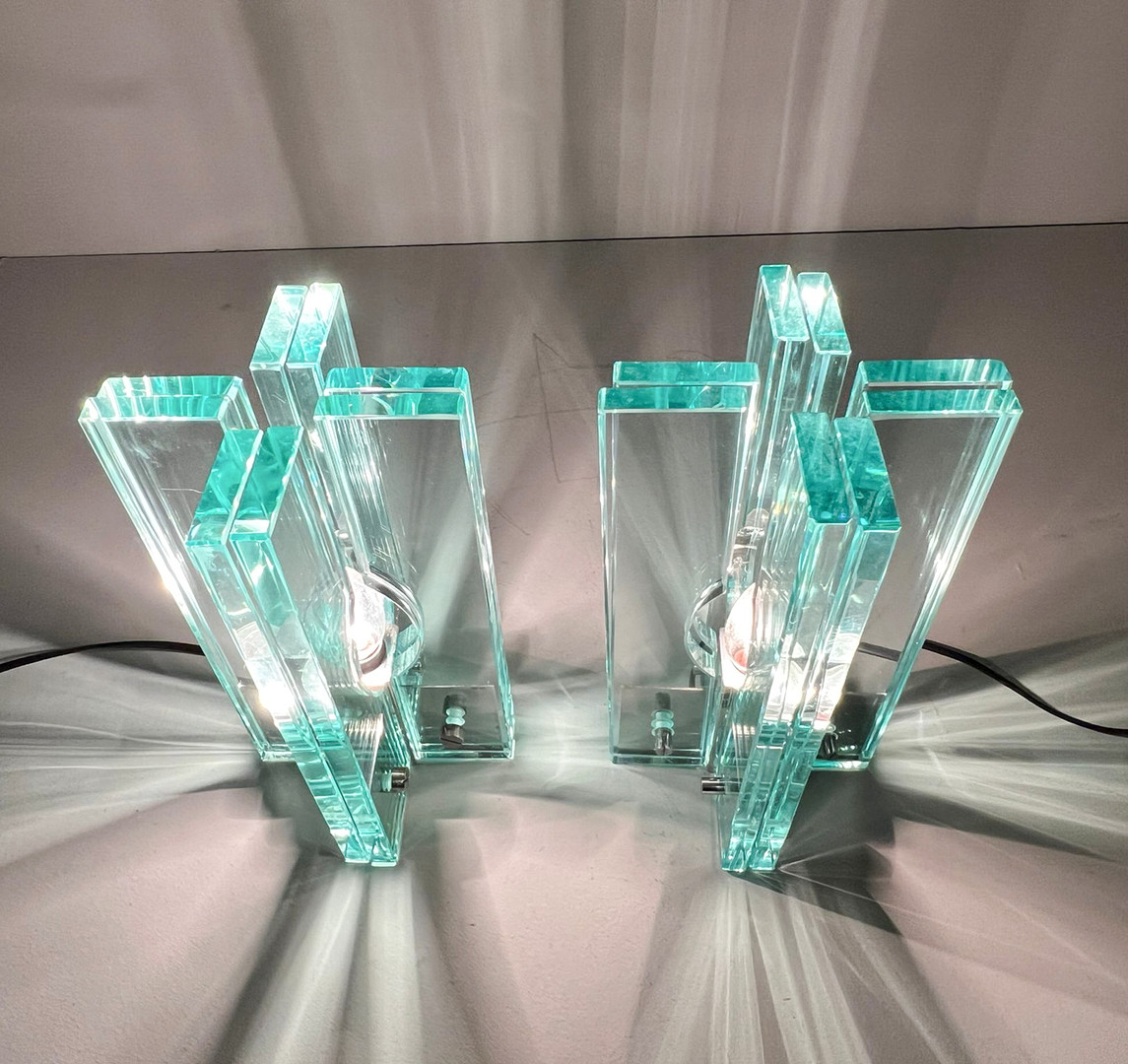 GIORGIO REGGIORI. 2er Set Tischlampen/Glasobjekte von Giorgio Reggiori für Gallotti & Radice, 1960er Jahre, Italien.