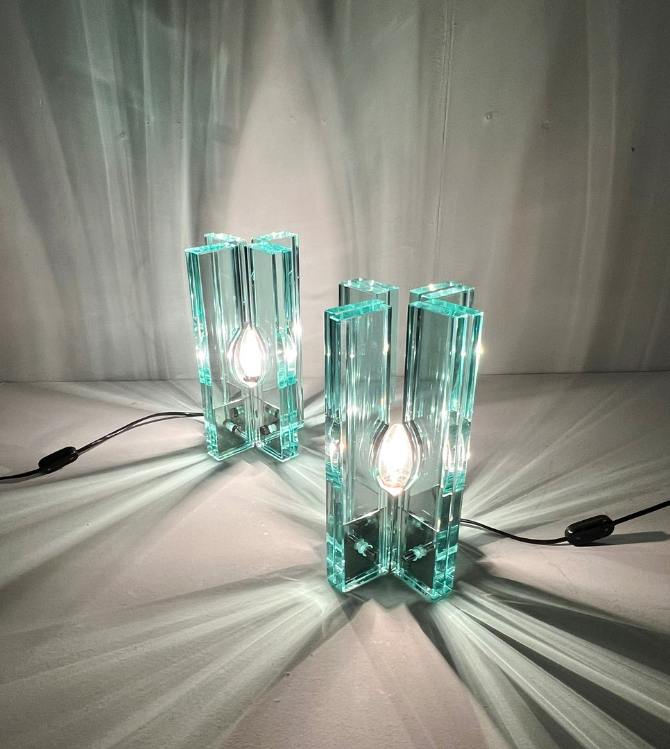 GIORGIO REGGIORI. 2er Set Tischlampen/Glasobjekte von Giorgio Reggiori für Gallotti & Radice, 1960er Jahre, Italien.