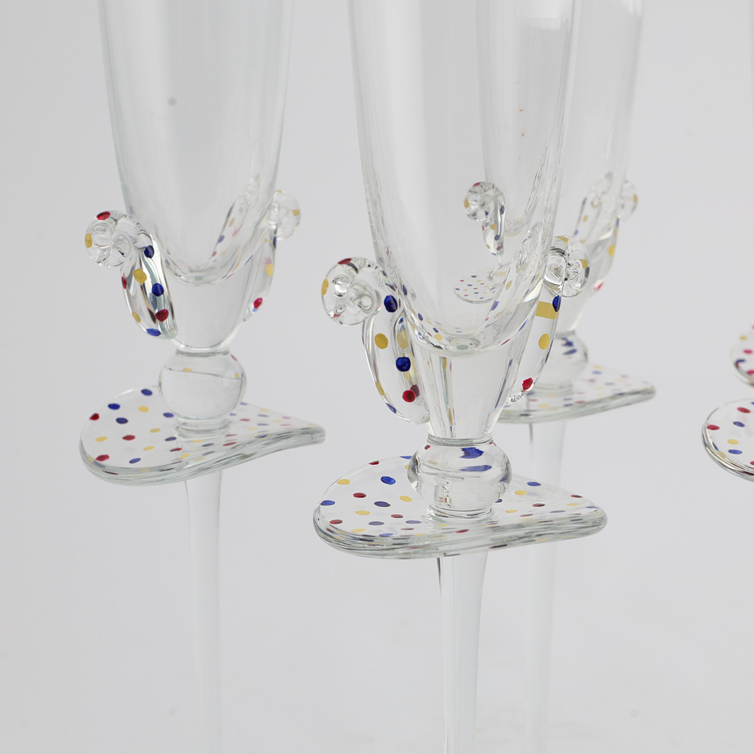 CHAMPAGNEGLAS, 6 st märkta Storm, handgjorda, dansk design.