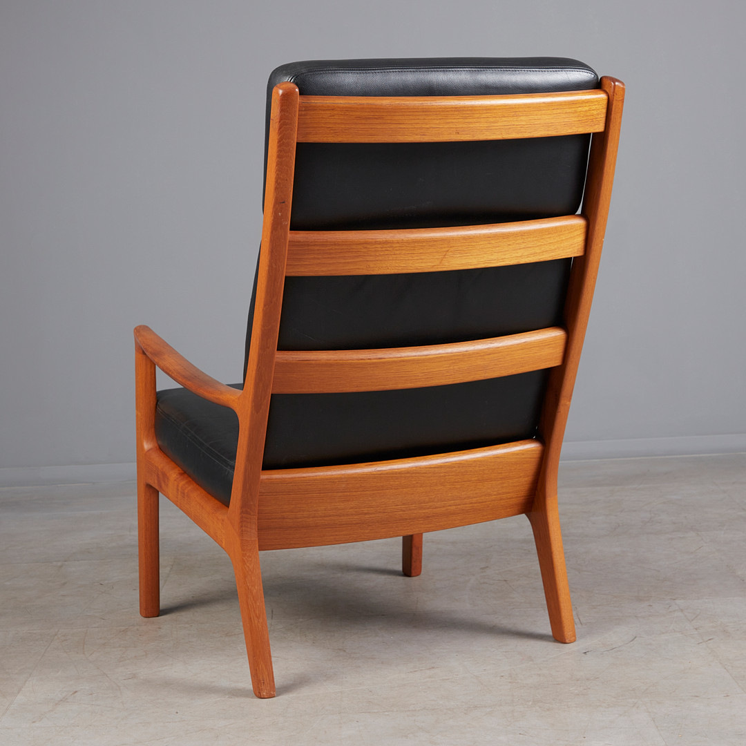 OLE WANSCHER. Poul Jeppesen Møbelfabrik, Hochlehner / Lounge Sessel mit Ottomane / Hocker, Modell 'Senator', 1960er Jahre, Dänemark (2).