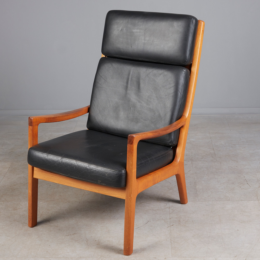 OLE WANSCHER. Poul Jeppesen Møbelfabrik, Hochlehner / Lounge Sessel mit Ottomane / Hocker, Modell 'Senator', 1960er Jahre, Dänemark (2).