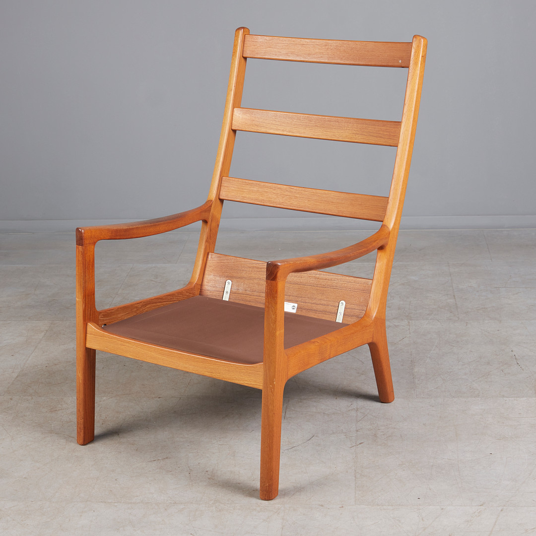 OLE WANSCHER. Poul Jeppesen Møbelfabrik, Hochlehner / Lounge Sessel mit Ottomane / Hocker, Modell 'Senator', 1960er Jahre, Dänemark (2).