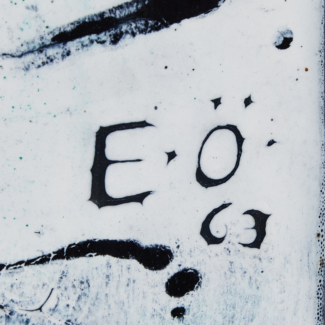 EJE ÖBERG (1929-2000). komposition, emaljerad plåt, monogramsignerad EÖ.