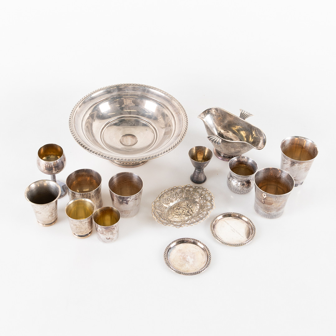 PARTI SILVERPOKALER, Bägare, fat, skål, 15 delar, vikt ca 782 gram.