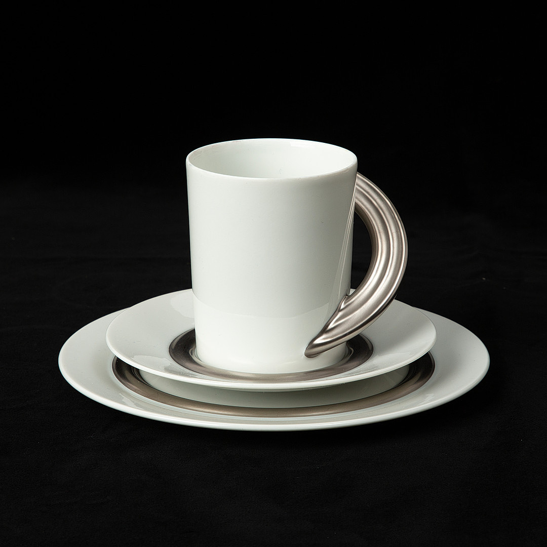 MARIO BELLINI. kaffeservis, porslin, Cupola Platinum Mocka, 10 delar, Rosenthal.