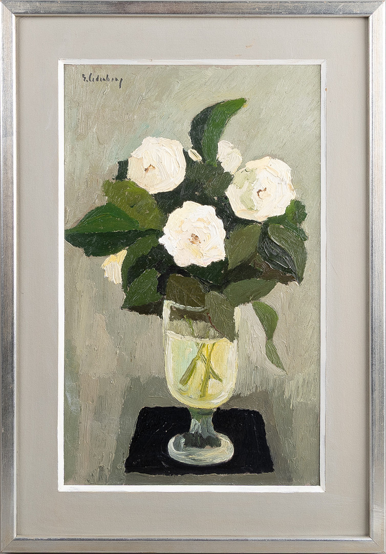 ERIK CEDERBERG. Olja på pannå, blomsterstilleben, signerad.