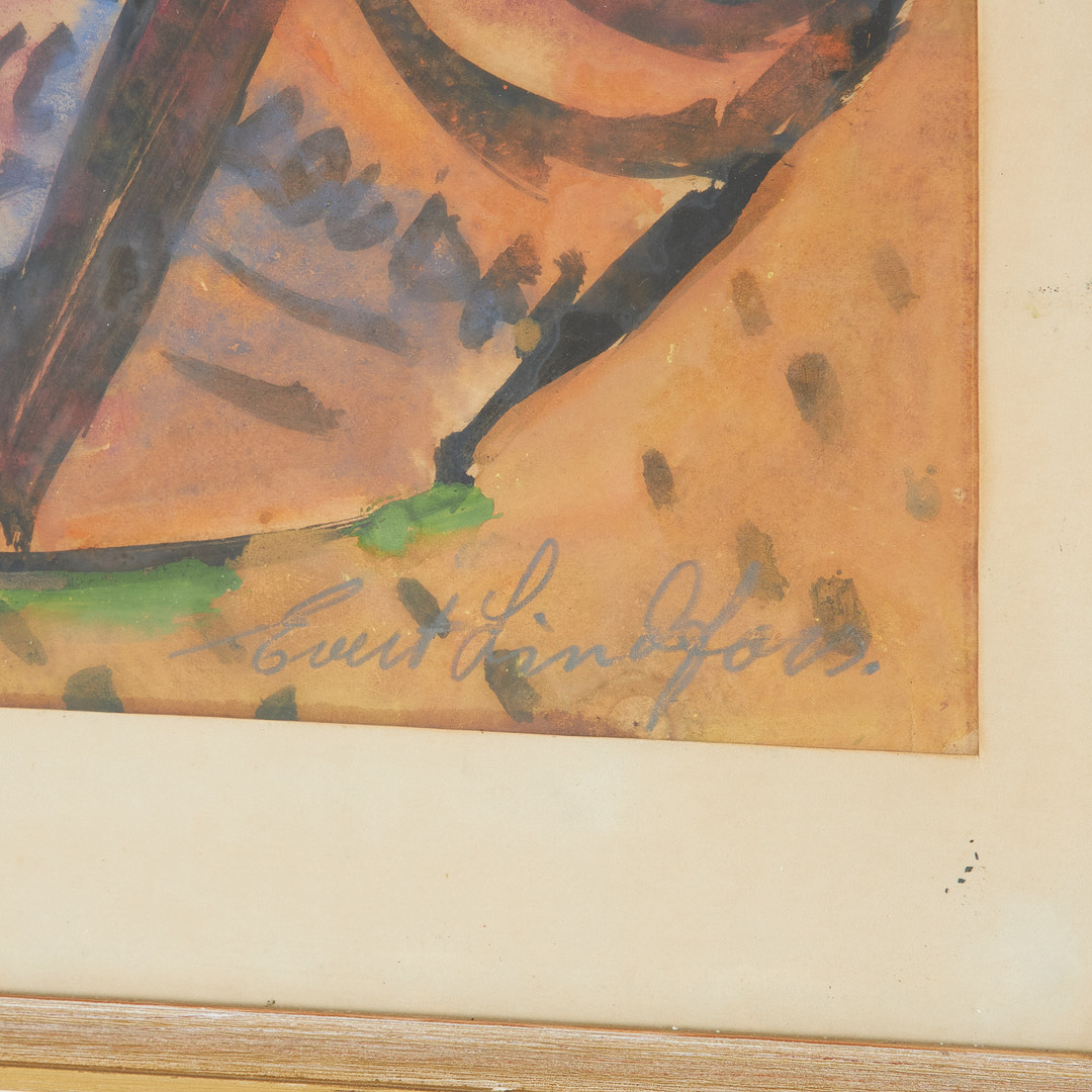 EVERT LINDFORS. Strandmotiv med båtar, pastell, signerad.