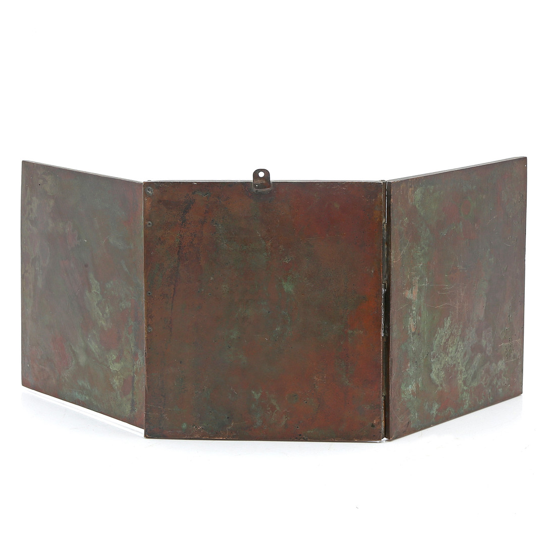 "Deisi", portable triptych icon in enamelled bronze, probably 19th Century.