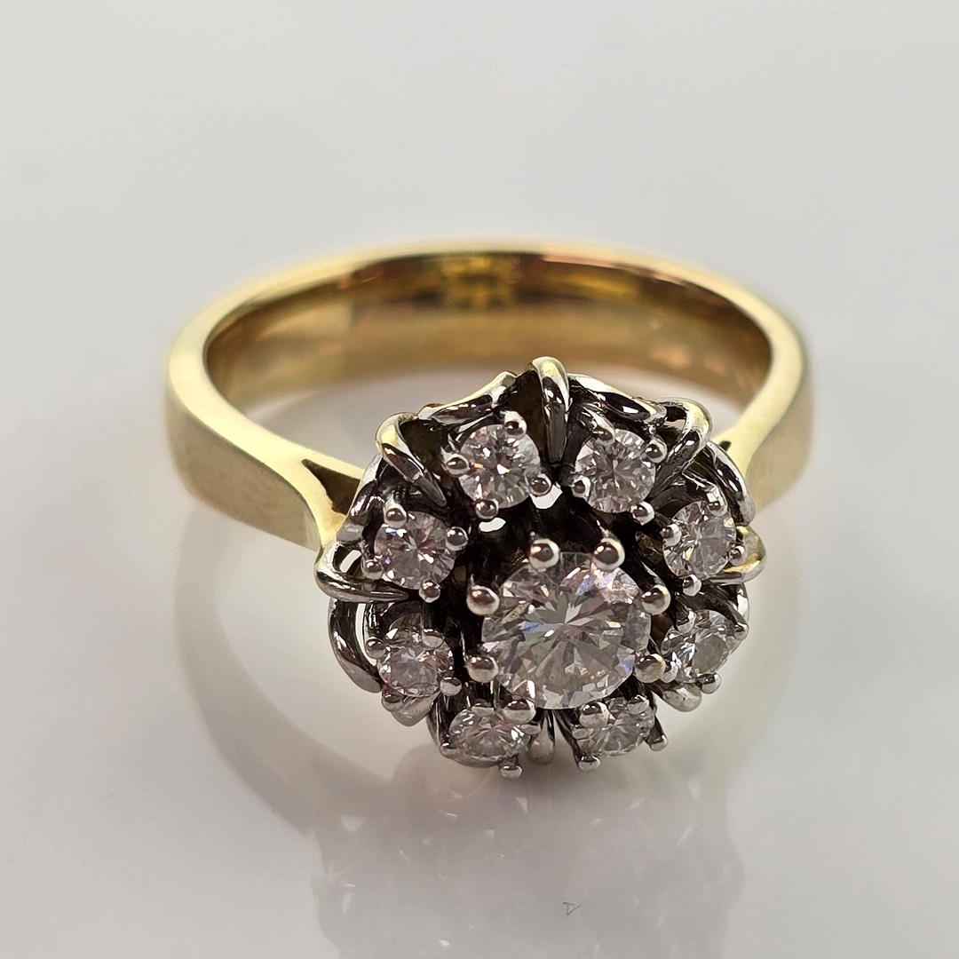 DIAMANTRING IN BLÜTENFORM - GELB-/WEISSGOLD 585 /000 (14K).