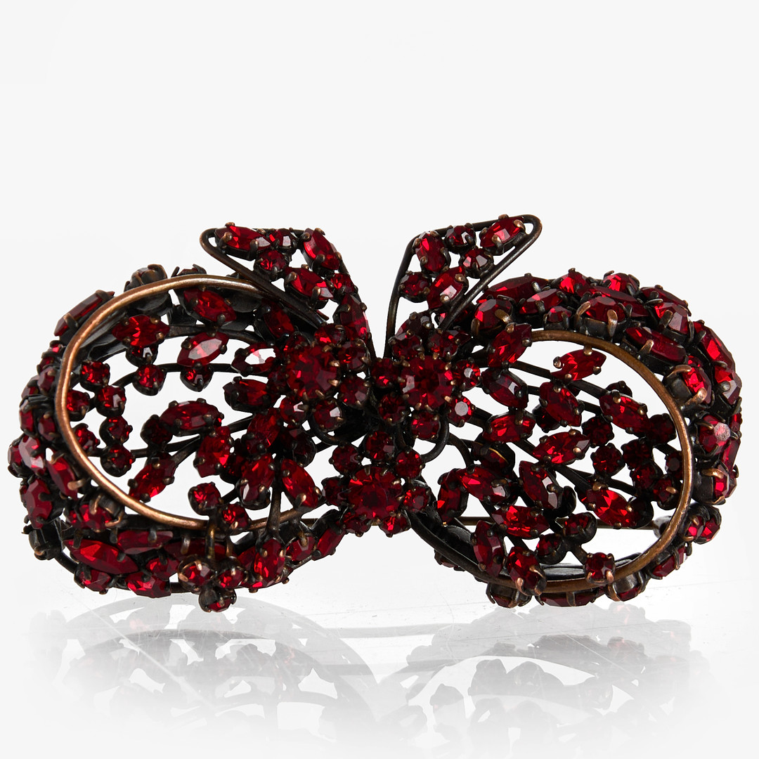 BROSCH, koppar, granater, 1800-talets slut, i form rosett.