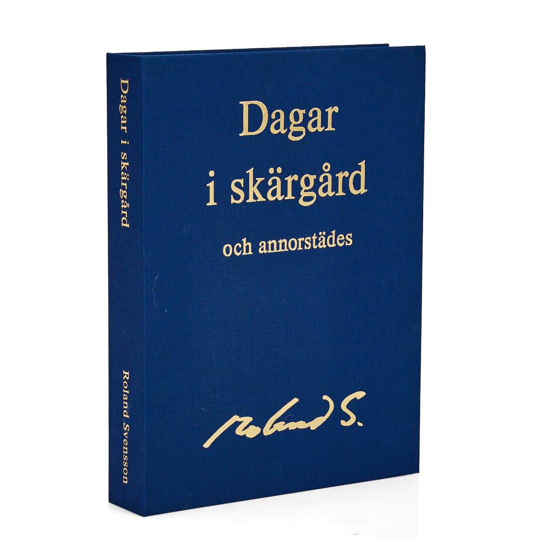 ROLAND SVENSSON (1910-2003). "Dagar i skärgård och annorstädes", kassett med fyra färglitografier, signerade roland S. och numrerade 246/400, samt fyra dagböcker i faksimilutgåva, tryckta 1990.