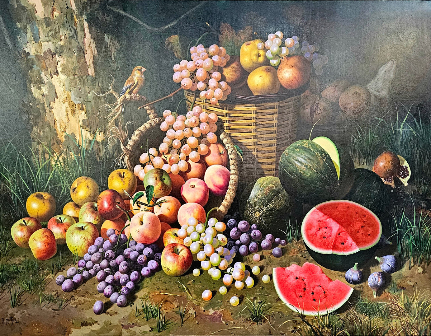 MANUEL MONTOYA (1938-2009). Óleo sobre lienzo. "Bodegón de frutas".