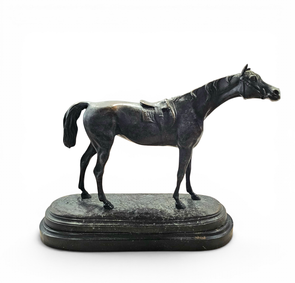 ISIDORE BONHEUR (1827-1901). Firmado. Escultura de "Caballo" en bronce sobre base de mármol.