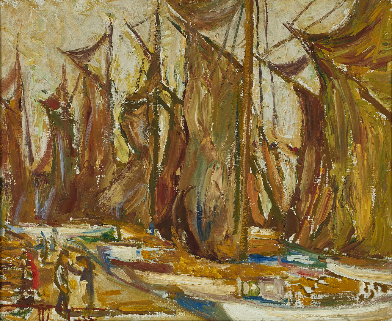 ALVIN STÖHR (1874-1941). Strandvägen Stockholm, "Vedskutor vid Strandvägen", signerad och daterad -35, olja på duk.