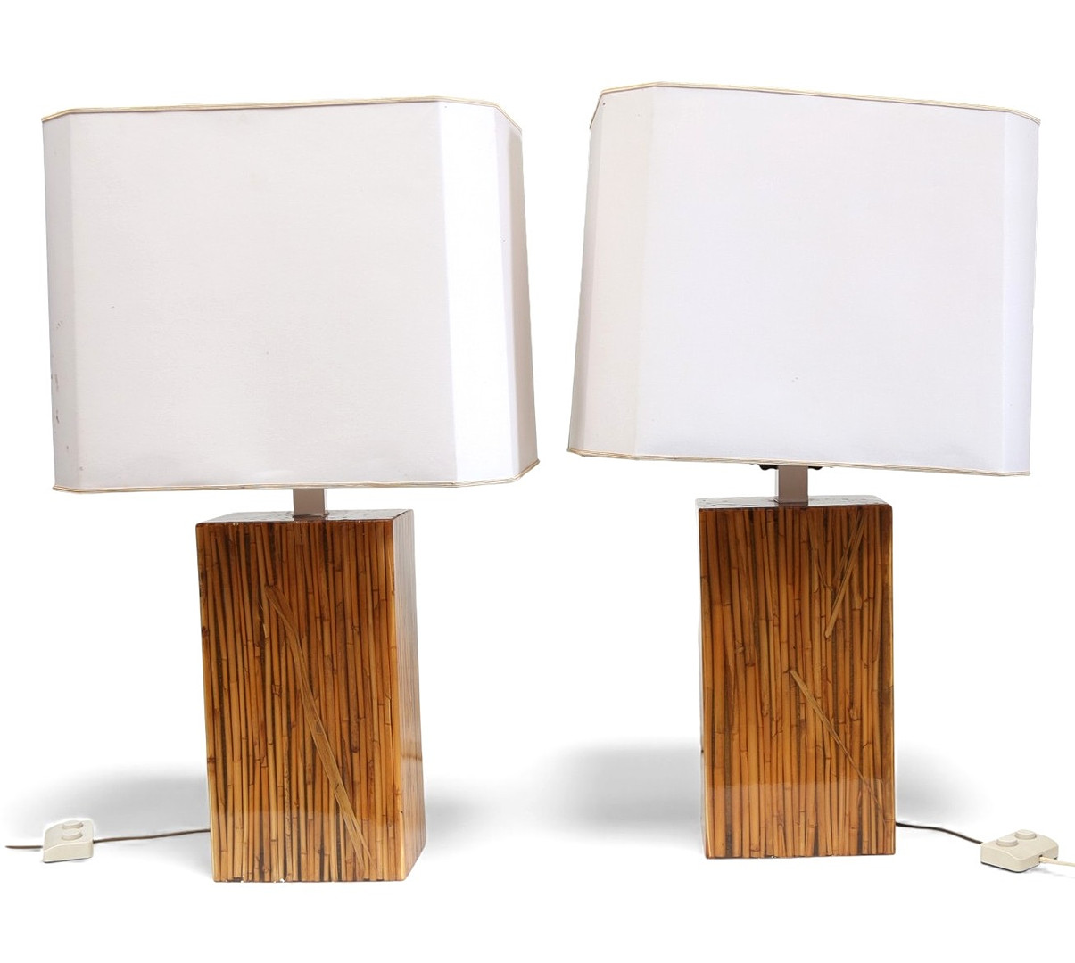 RICCARDO MARZI. Pair of Italian lamps in bamboo and resin, circa 1970.