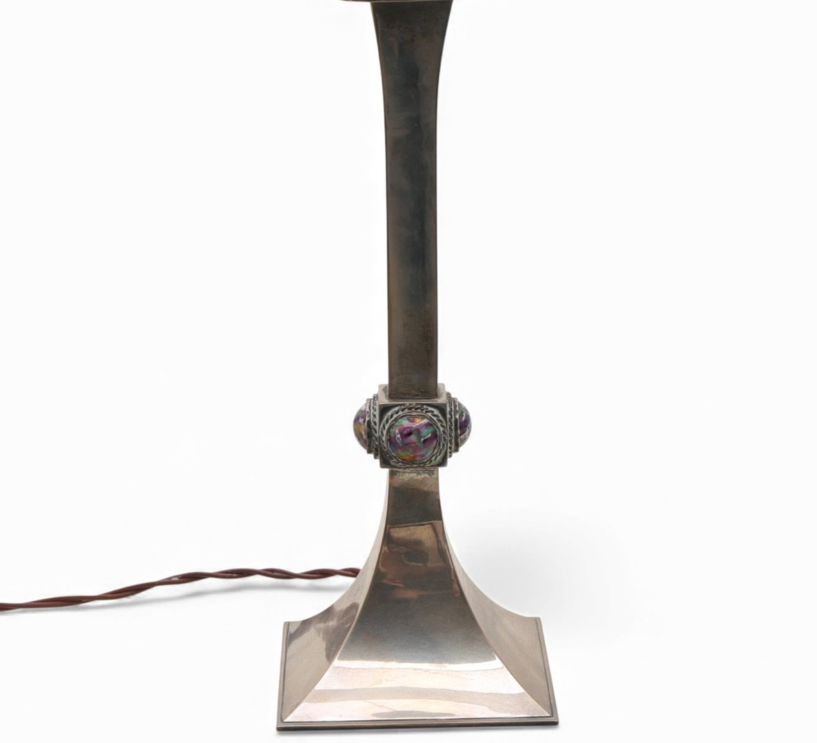 Pair of candlesticks/table lamps in silver with enamel cabochons, from the 20th century.