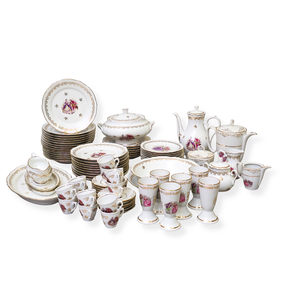 VAJILLA DE 12 SERVICIOS EN PORCELANA FRANCESA. F D CHAUVIGNY.
