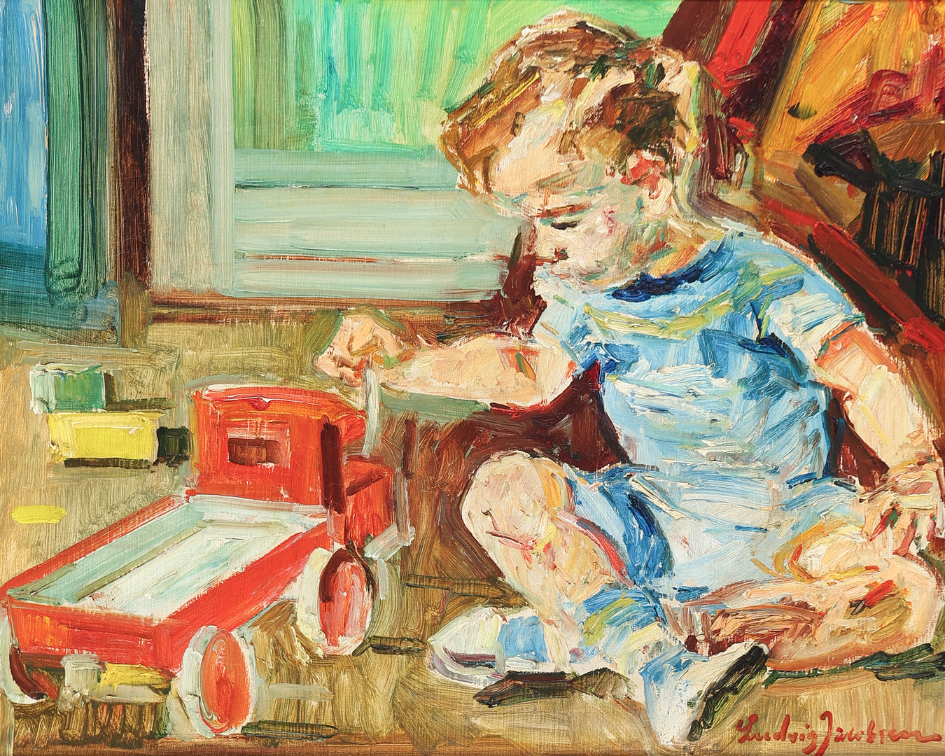 Barneportræt, olie på lærred, signeret, 1950-60'erne.