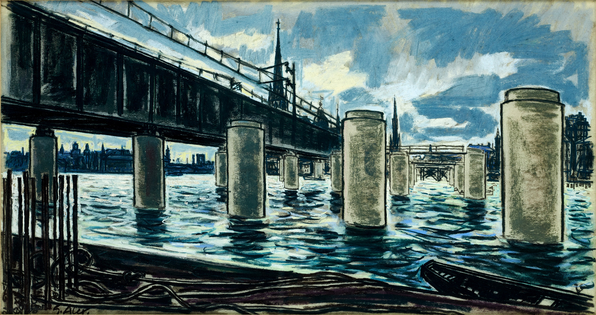 GUSTAV ALEXANDERSSON (1901-1976), Bropelare - Riddarfjärden, Stockholm, signerad, pastell.