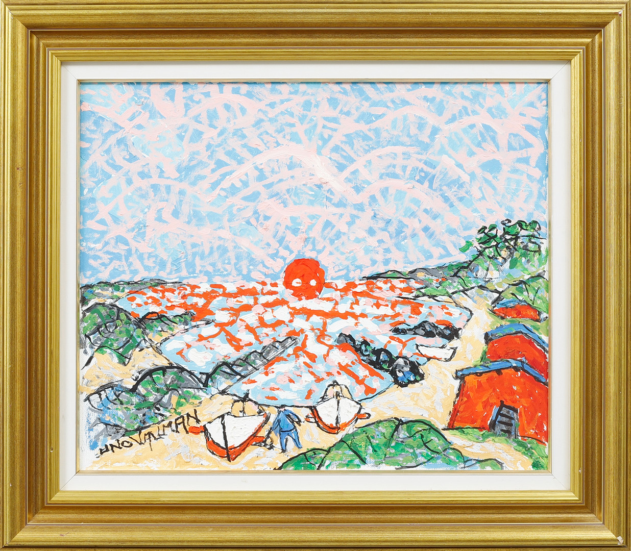 Solnedgång vid kusten, olja på duk, signerad.