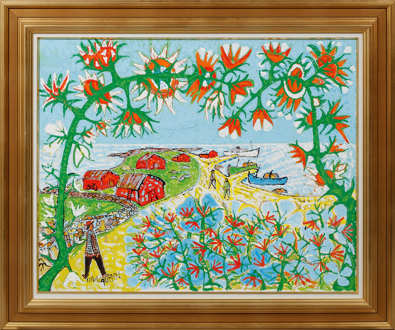 Blommande kustlandskap, olja på duk, signerad.