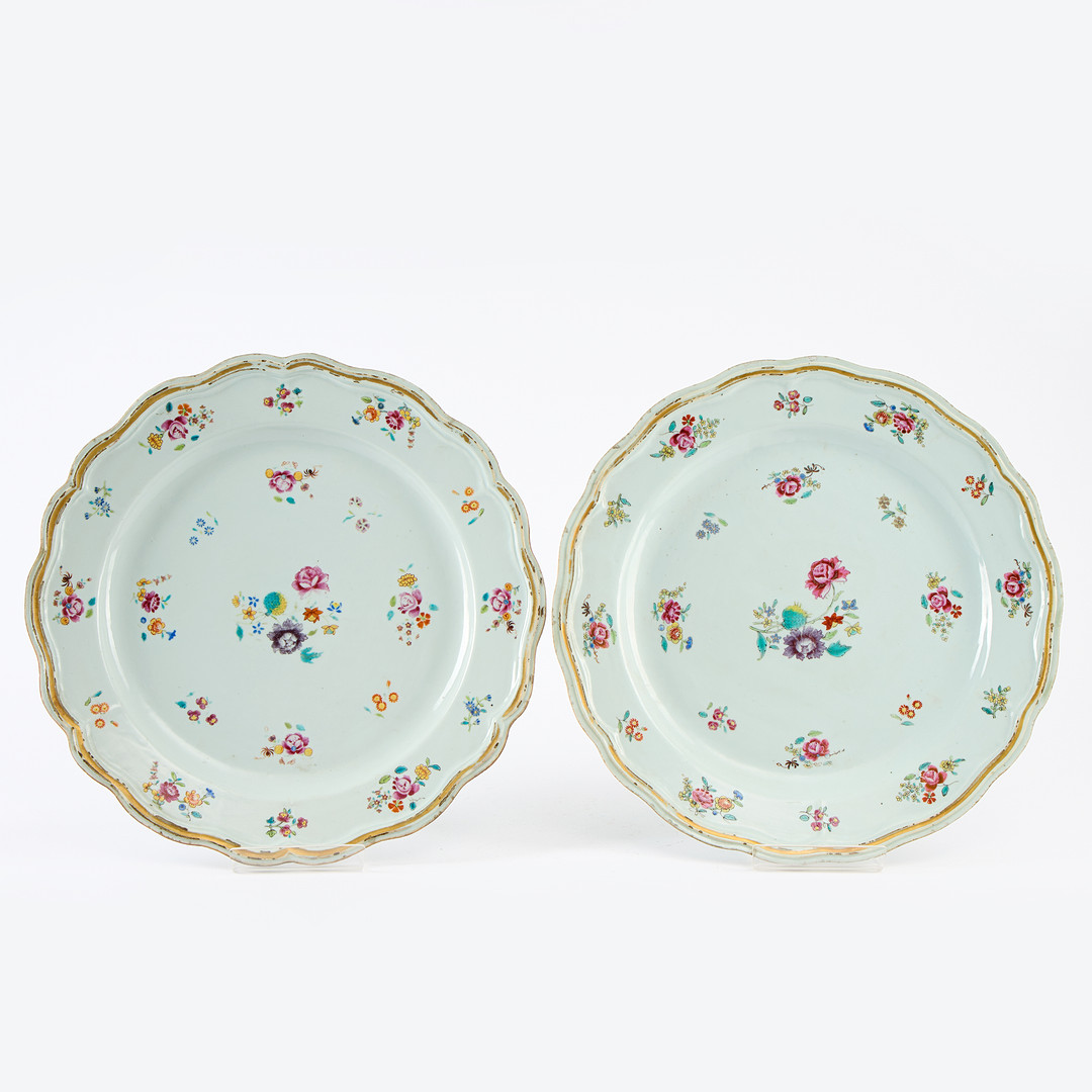 A Pair of Large Chinese Famille Rose Export Porcelain 'Floral' Dishes.