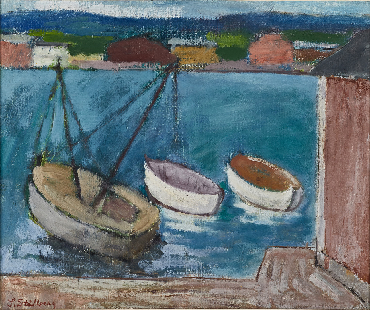 SVEN STÅLBERG (1893-1973). Fiskehamn, signerad S. Stålberg, olja på duk.