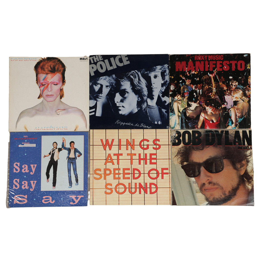 A SELECTION OF VINYL. DAVID BOWIE/ THE POLICE/ WINGS/ BOB DYLAN/ ETC. (6).