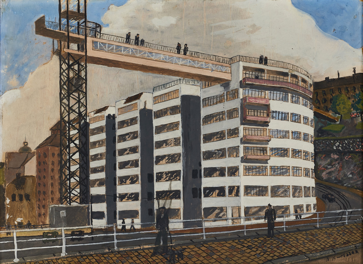 OKÄND KONSTNÄR (1900-tal), Katarina hissen, Slussen - Stockholm, signerad, blandteknik på pannå.