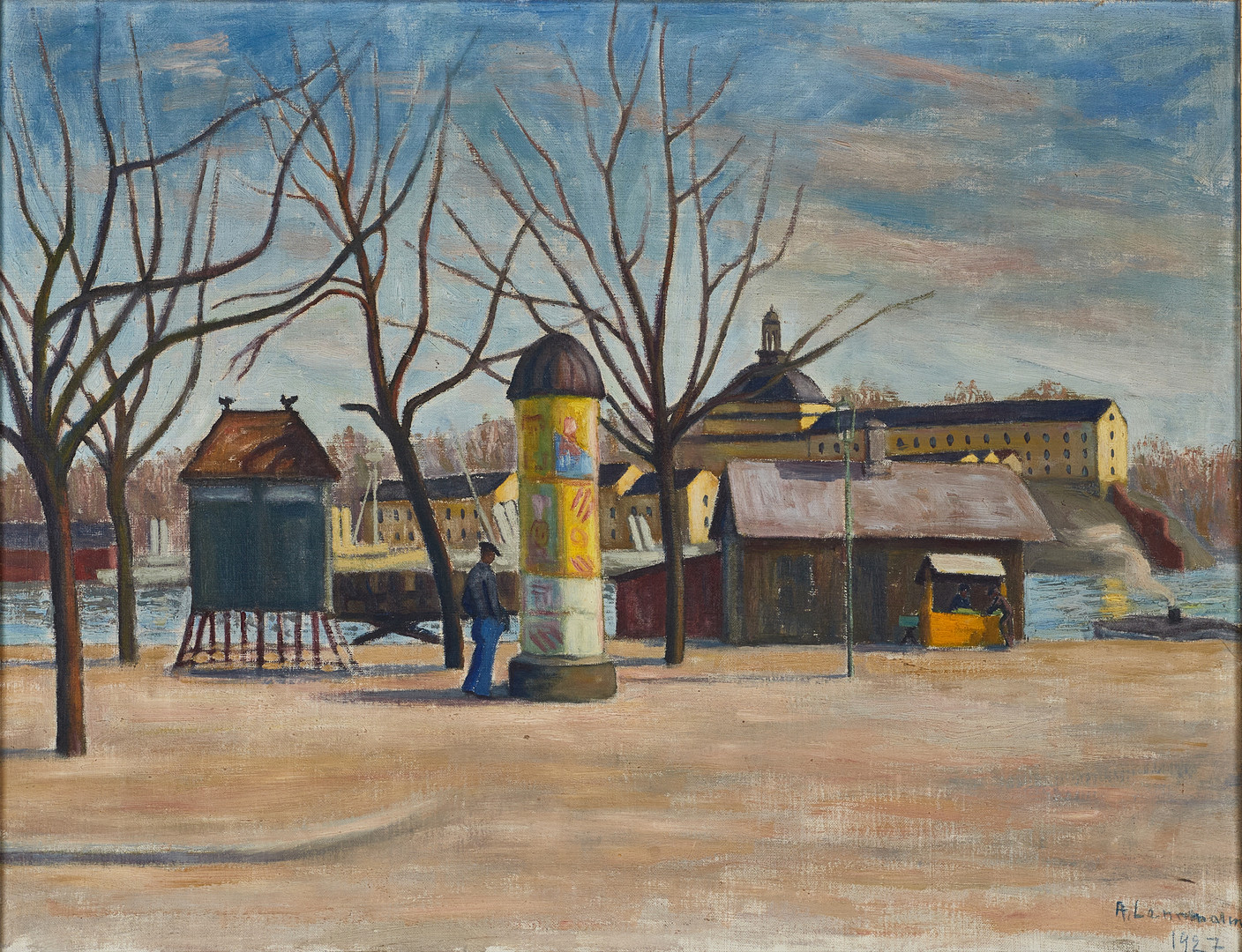 OIDENTIFIERAD KONSTNÄR, (1900-tal), Vid kajen - Stockholmsmotiv, signerad och daterad 1927, olja på duk.