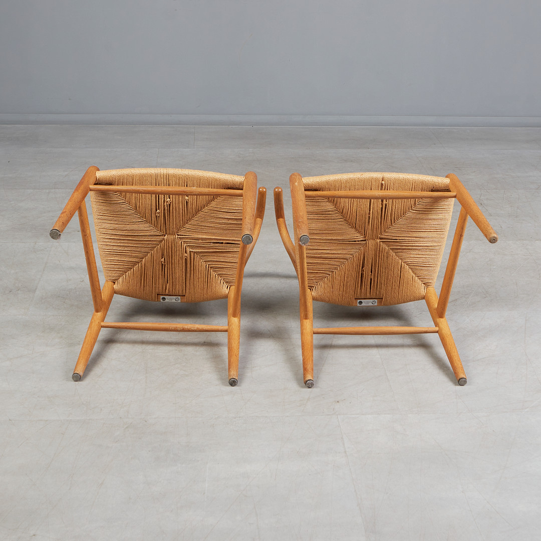 HANS J WEGNER. Carl Hansen & Søn, 6 Stühle / Esszimmerstühle, Y-Stuhl (CH24), Eiche, Korbgeflechtsitz, Dänemark (6)