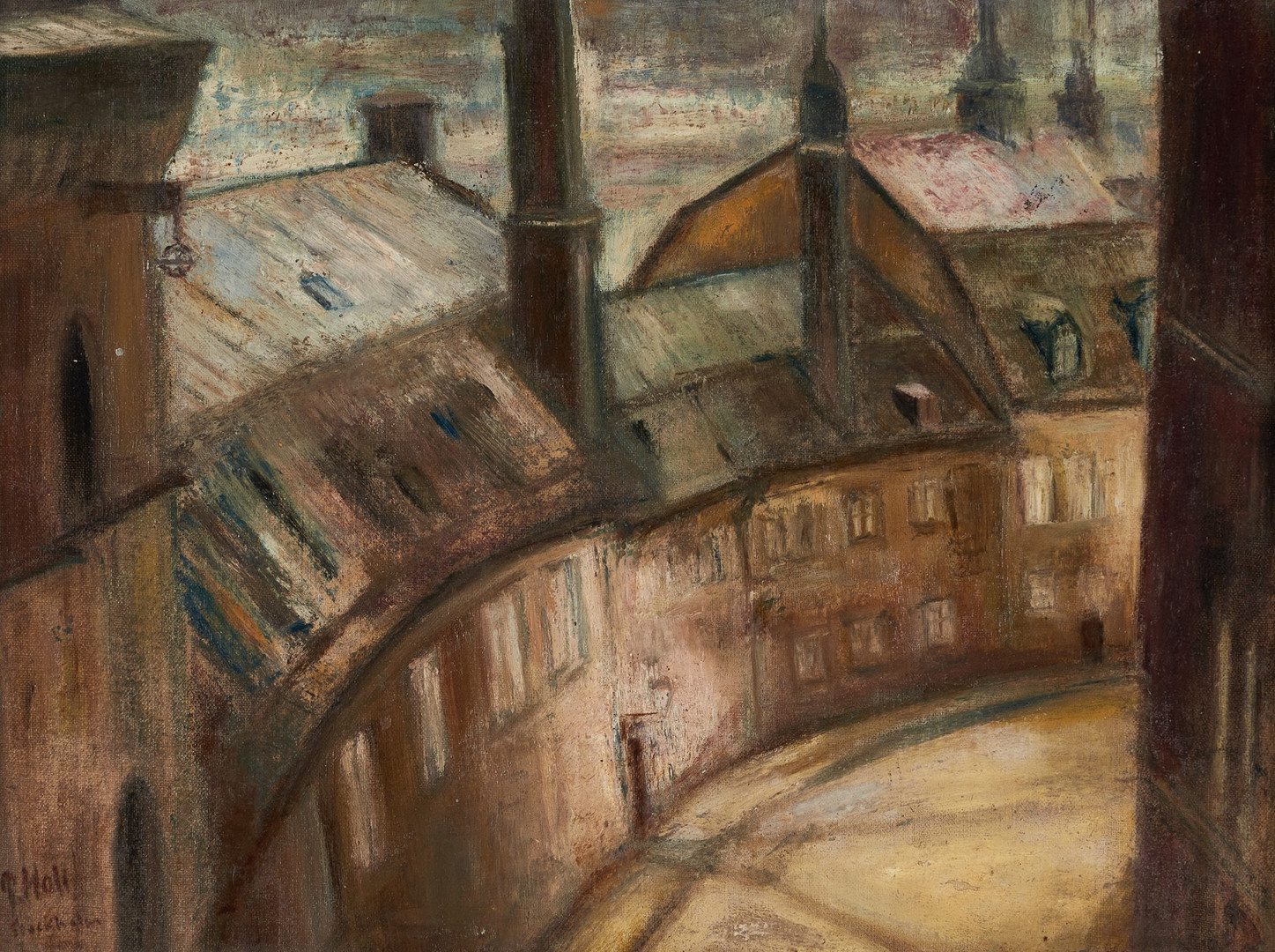 G HALL, (1900-tal), Pryssgränd, Stockholm, olja på duk ställd på pannå.