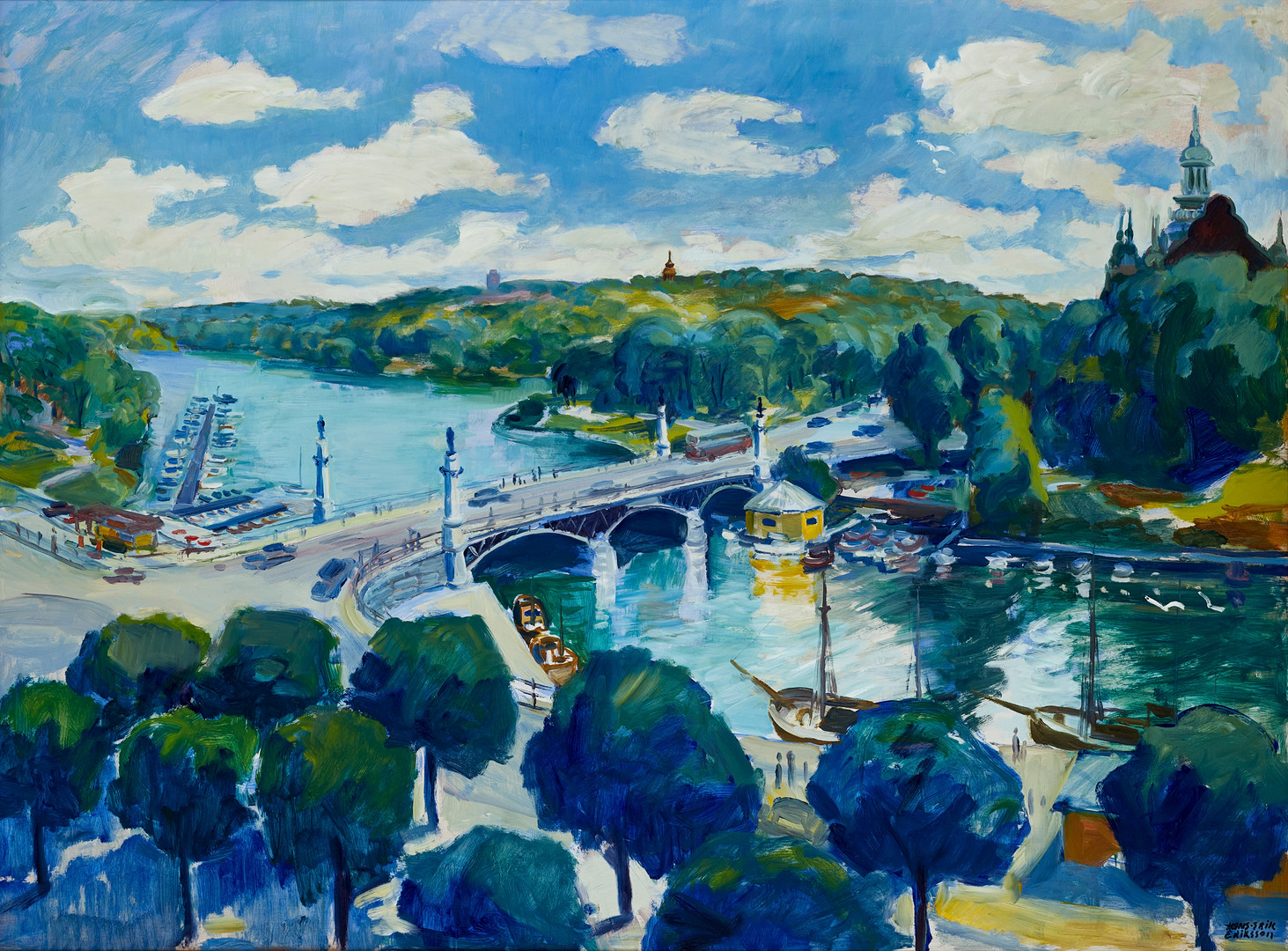 HANS-ERIK ERIKSSON. Djurgårdsbron (Stockholm), signerad, olja på pannå.