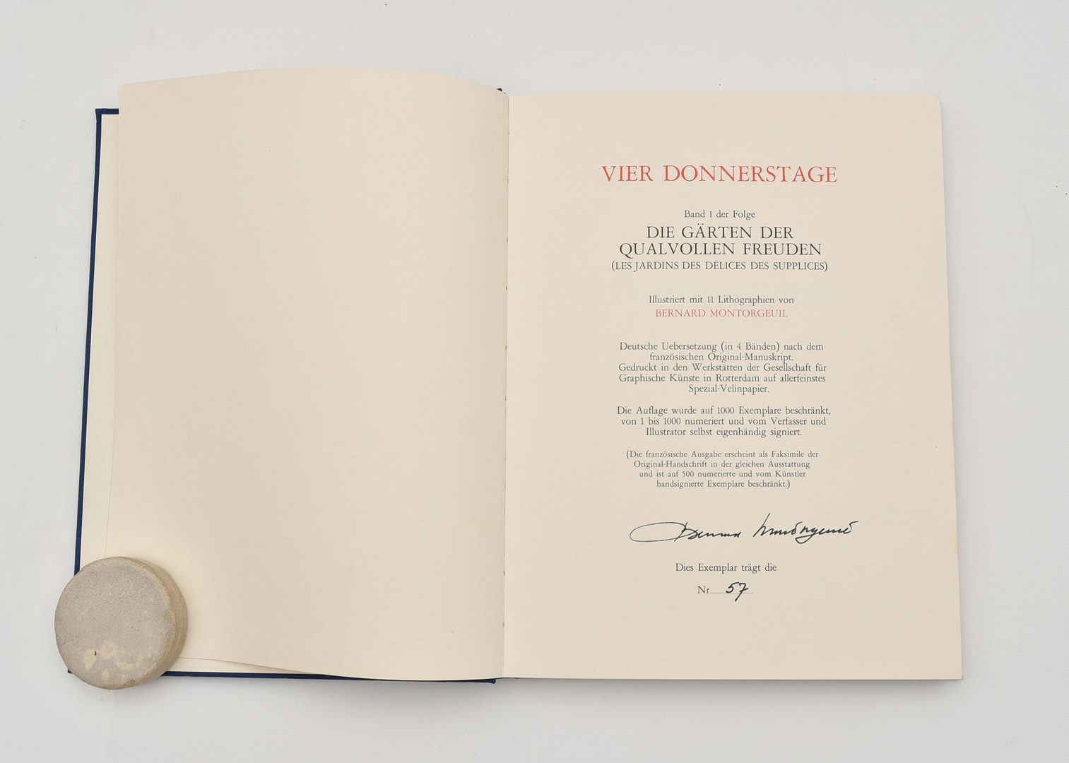 Vier Donnerstage. Illustriert mit 11 Lithographien von Bernard Montorgeuil|.