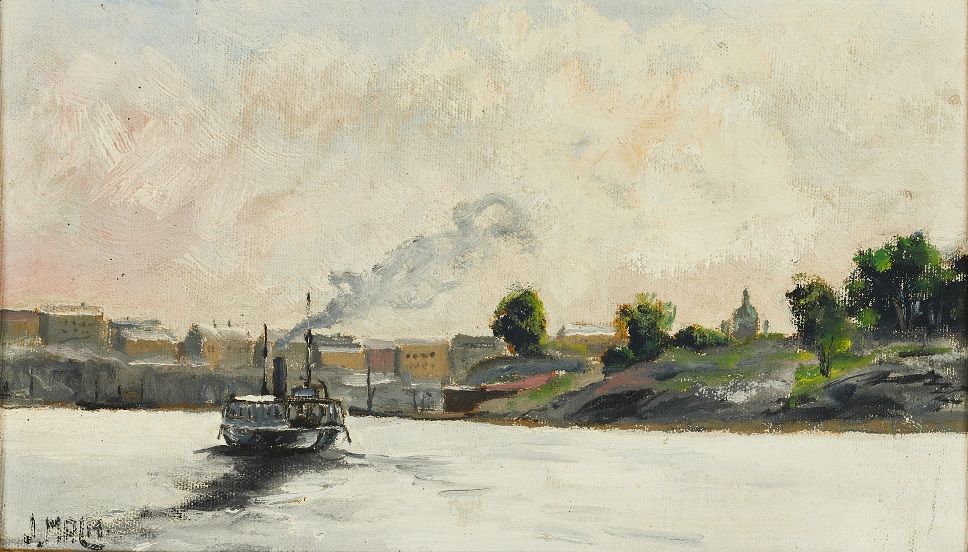 JOHN MALM (1900-1968). Ångbåt, Stockholm, signerad, olja på pannå.