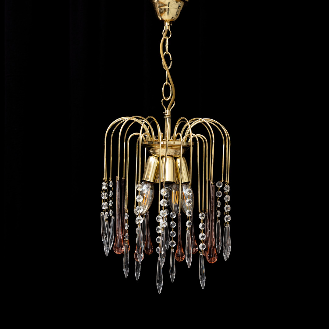TAKLAMPA, för 5 ljuspunkter, Murano, gulmetall, 1900-talets slut.