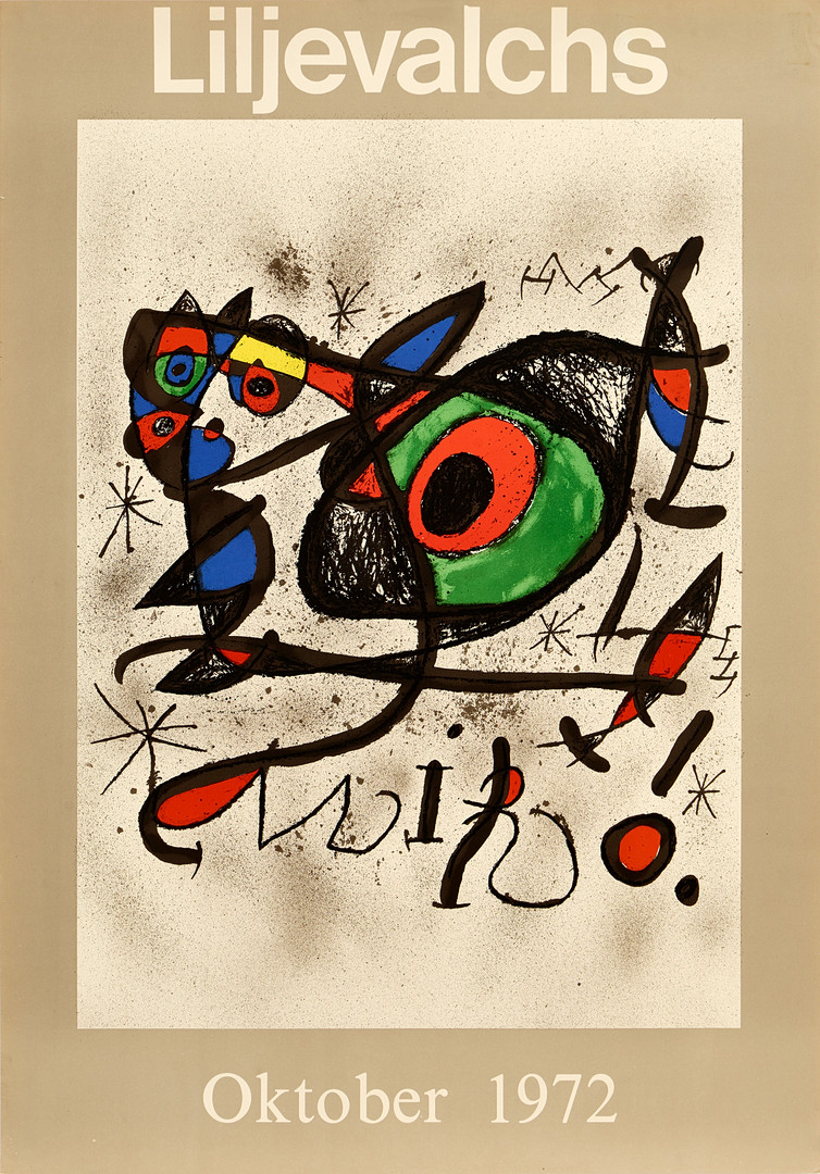 JOAN MIRÓ (1893-1983). Utställningsaffisch, "LILJEVALCHS", 1972, originallitografi, intygad a tergo.