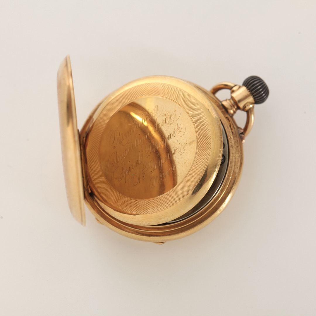 DAMFICKUR, Dubbelboett i 18K guld, Schweiz, 1890-1905, med fickursmonter.