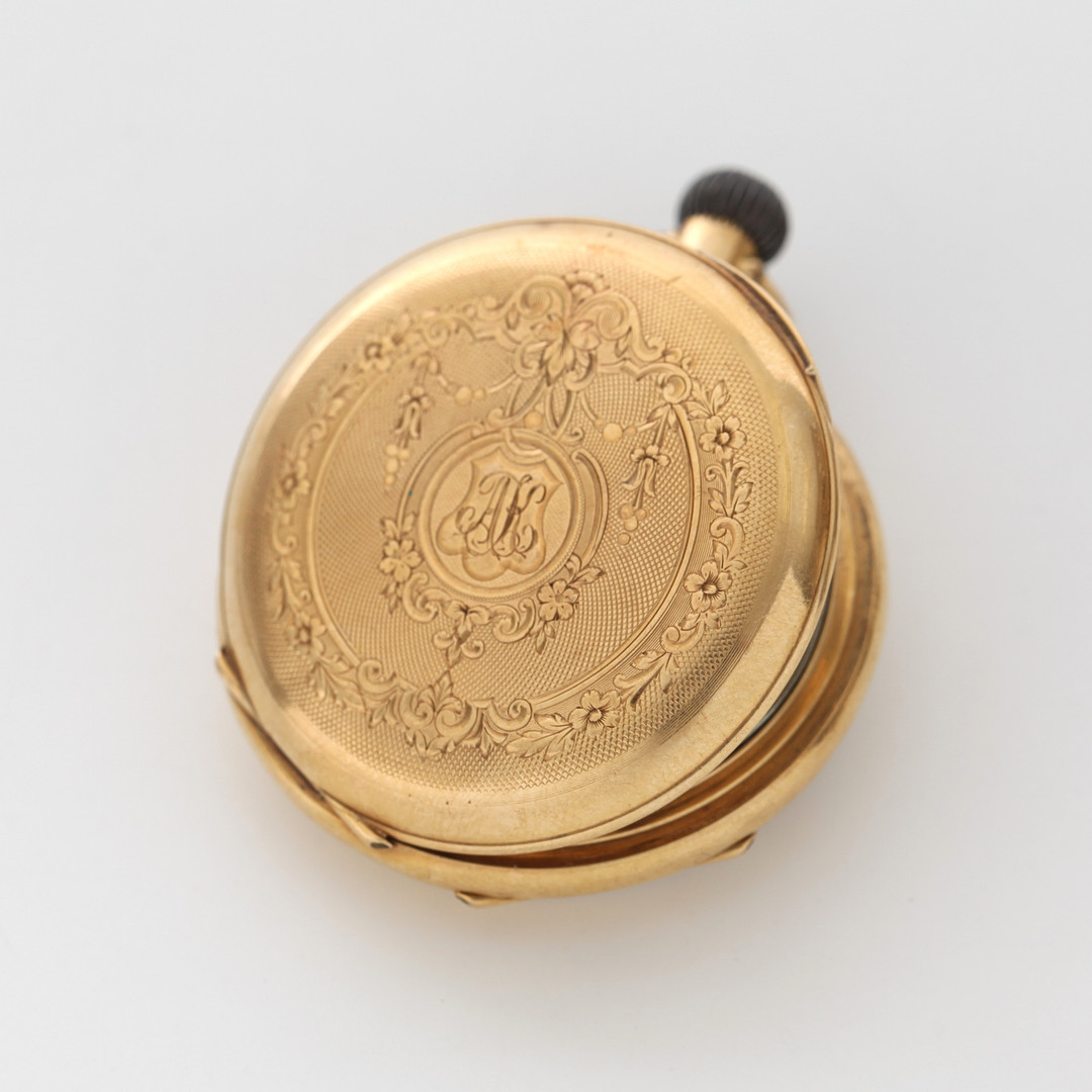 DAMFICKUR, Dubbelboett i 18K guld, Schweiz, 1890-1905, med fickursmonter.