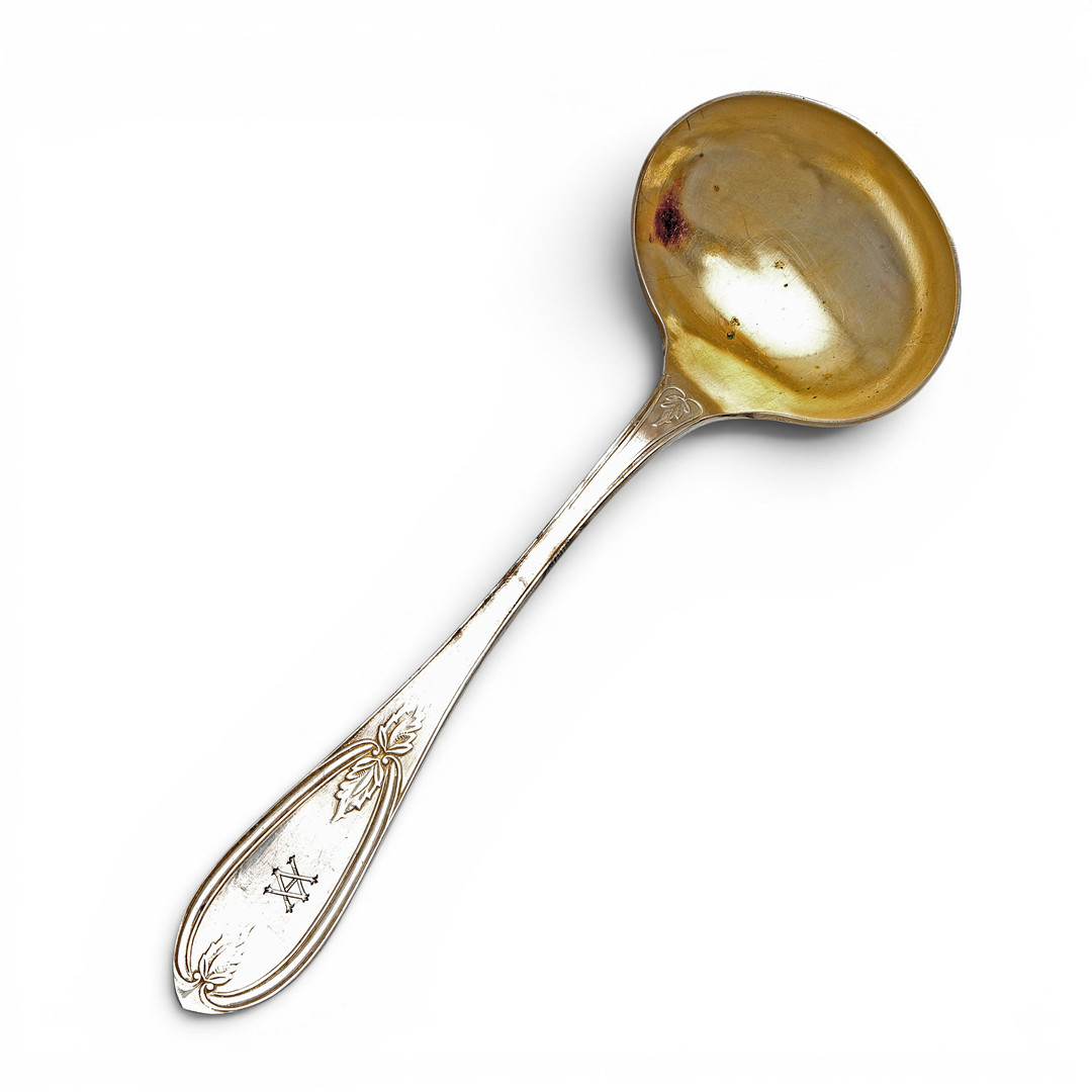 American spatula and sauce spoon in silvery metal by Haughwout, early 20th Century.