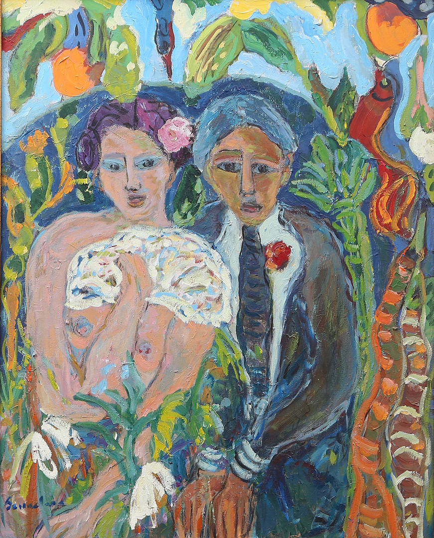MARGARITA SERRACLARA. Couple with flowers.