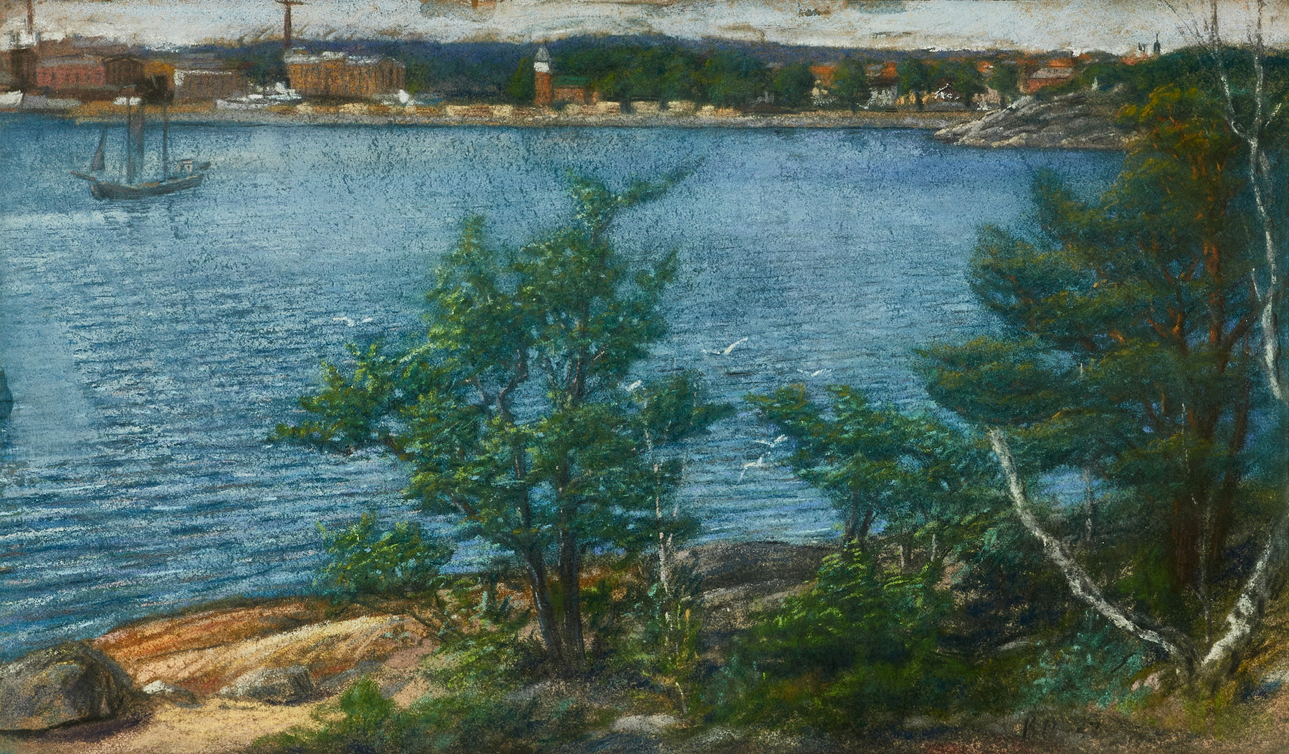 BERTIL ODEMO (Olsson, Karlshamn 1920-2008), "Från Saltsjöbaden-Karlshamn", monogramsignerad och daterad 57, pastell.