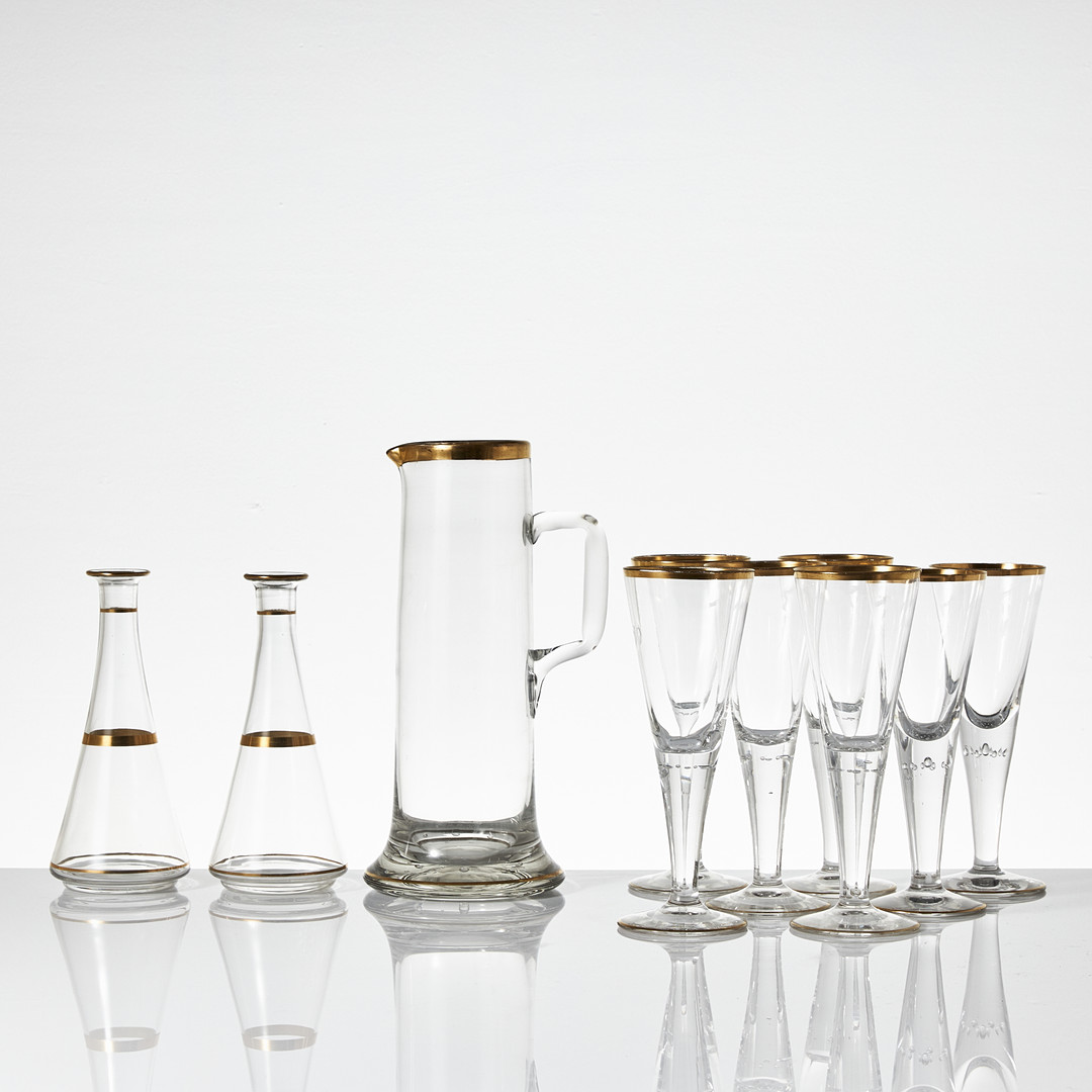 GLASSERVIS, 10 dlr., sent 1800-tal, klarglas med förgylld kant.