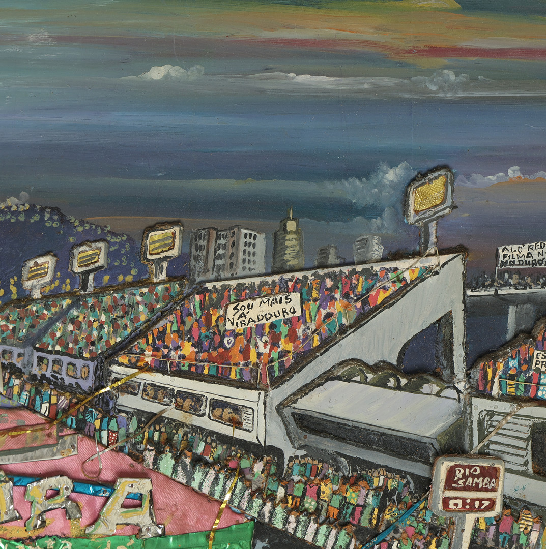 GELSON LUIZ 20/21. ÅRH. Folkekunst, 3D motiv fra karneval i Rio fra sambaskolen 'Mangueira', mixed media på masonit, signeret og dateret 2003.