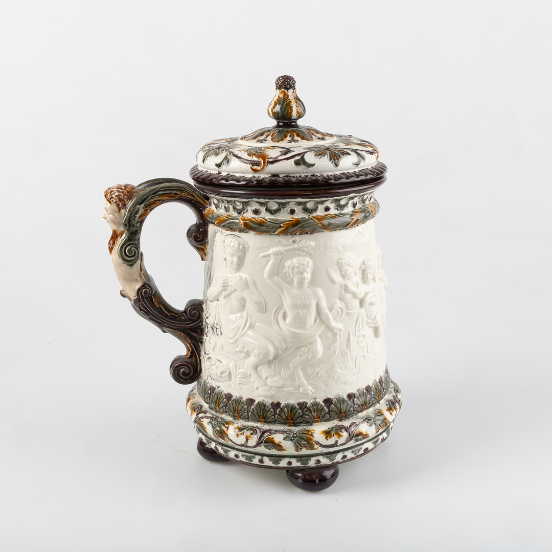 PRAKTKANNA MED LOCK, majolika, Rörstrand, 1800-talets slut.