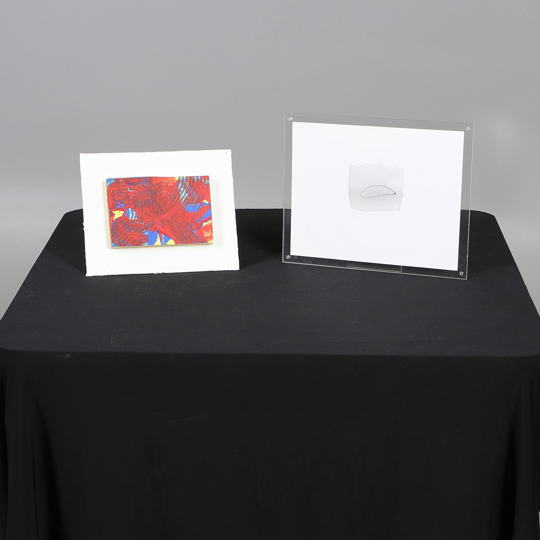 DEBORAH DUFFIN (20TH/21ST CENTURY). UNTITLED PHOTO DRAWING, 1993; UNSIGNED ABSTRACT ON BOARD BY A DIFFERENT HAND (2).